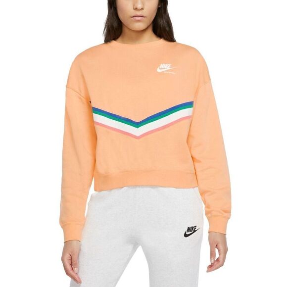 Nike Women’s Peach Orange Striped Heritage Pullover Sweatshirt Size XS - Picture 3 of 9